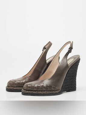 Bottega Veneta Brown Leather Slingback Wedge Pumps Size 39